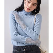 ビス(VIS)の袖クシュクシュハイネックテレコインナープルオーバー/静電気防止・イージーケア