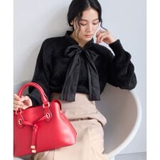 シアーボウタイリボン付きフェザーニットプルオーバー/2WAY・イージーケア