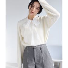 シアーボウタイリボン付きフェザーニットプルオーバー/2WAY・イージーケア