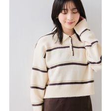 【WEB/一部店舗限定】ボーダー柄ポロニットプルオーバー