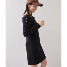 アシメオフショルリブニット美シルエットワンピース/着丈が選べる