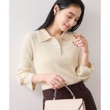 ダブルカラーポロニットトップス