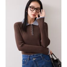 ビス(VIS)のダブルカラーポロニットトップス