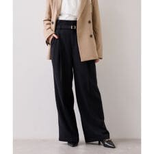 ビス(VIS)の起毛ウールライク版ベルトディテールタックワイドパンツ
