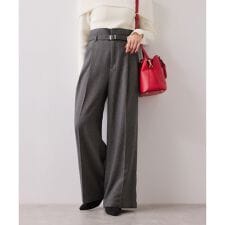 ビス(VIS)の起毛ウールライク版ベルトディテールタックワイドパンツ