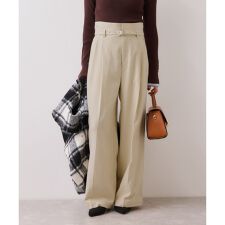 ビス(VIS)の起毛ウールライク版ベルトディテールタックワイドパンツ