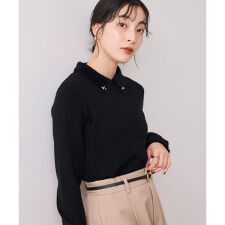 ビジュー付きシャギーカラーニットトップス