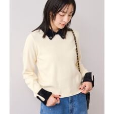 ビジュー付きシャギーカラーニットトップス