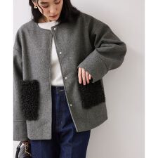 美品 ポリーヌブロー リバーシブル ボア ノーカラー ロングコート 