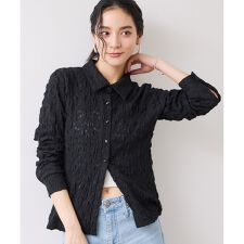 ストレッチレースジャガード衿付きカーディガン