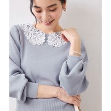 レースカラーニットプルオーバー/イージーケア