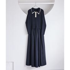 ダブルカラーポロニットドッキングワンピース