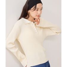ダブルカラーポロニットトップス