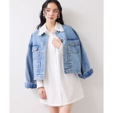 襟レース付きミニ丈シャツワンピ