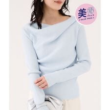 【美得】ドレープオフショルダーリブニット/イージーケア