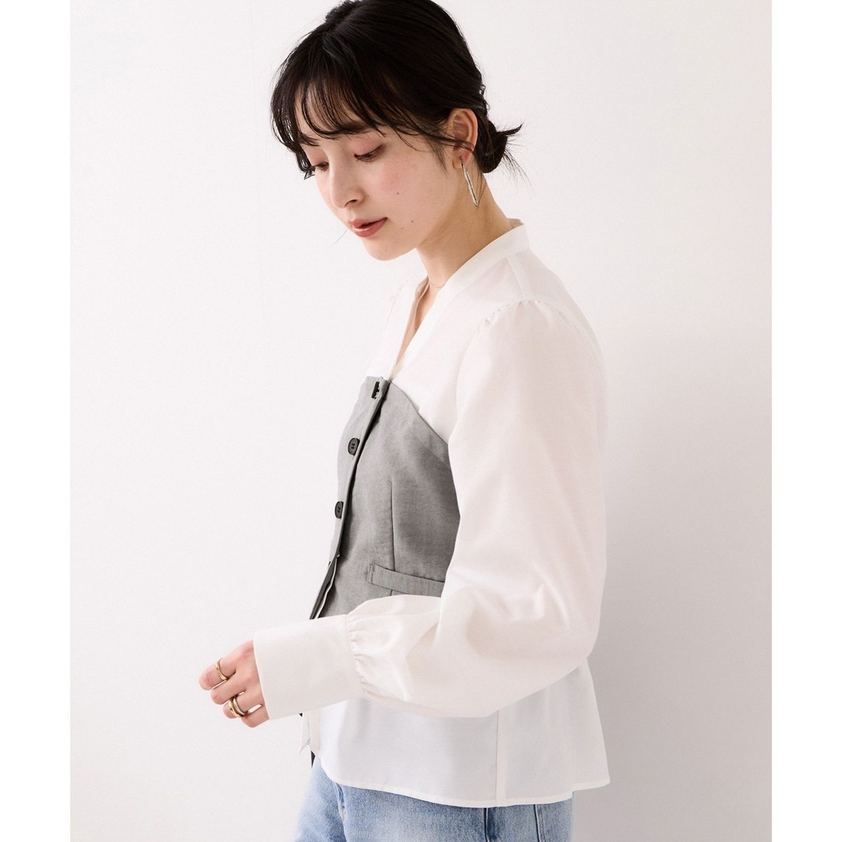 美easy前開きビスチェドッキングシャツ/イージーケア・接触冷感・セットアップ対応