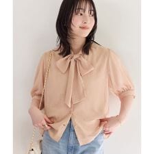 ラメ楊柳ボウタイブラウス