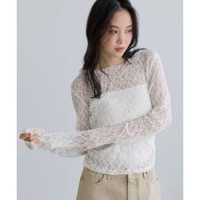 シャーリングスリーブレースプルオーバー