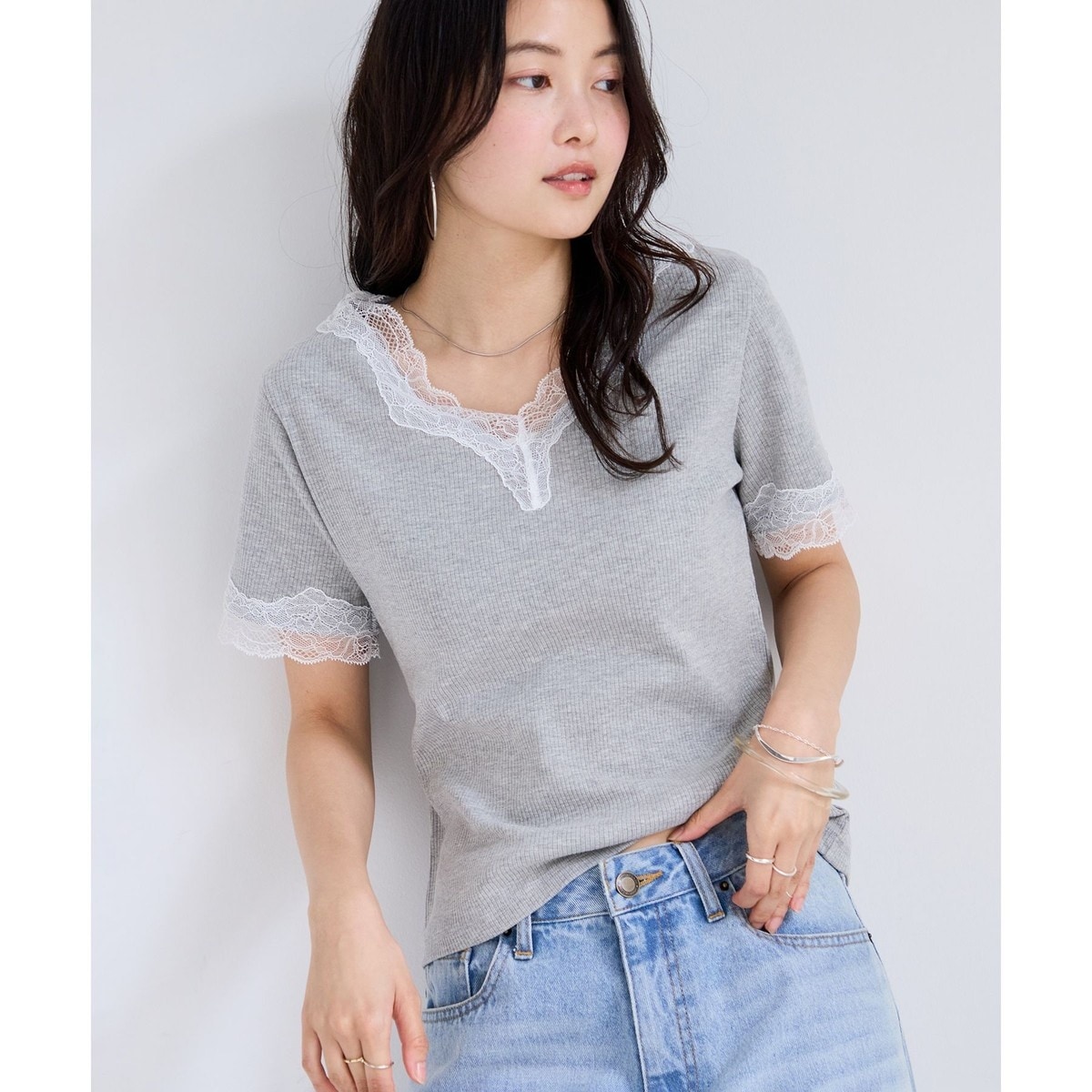 レーストリムVネックTシャツ/汗ジミ加工 | ビス(VIS) | マルイウェブ