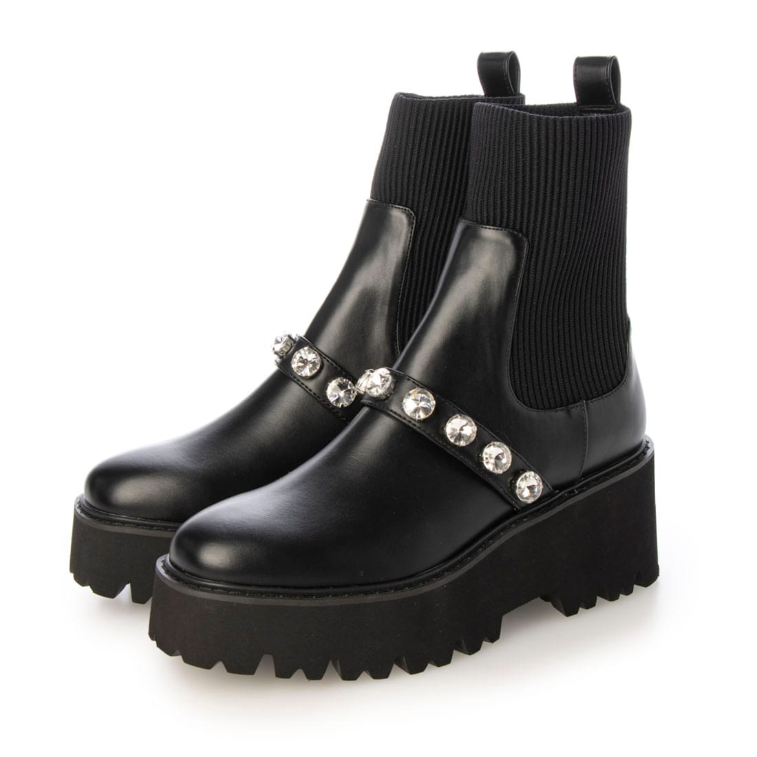 はな✴︎ ブラック ニット ハイカットブーツ 軽量・撥水加工】ストレッチニット ニーハイブーツ（ブーツ）｜+diana