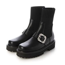 【25秋冬新作】 【S-LLサイズ展開・軽量】ビジューバックルニットショートブーツ IZ5770