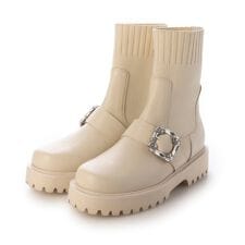 【25秋冬新作】 【S-LLサイズ展開・軽量】ビジューバックルニットショートブーツ IZ5770