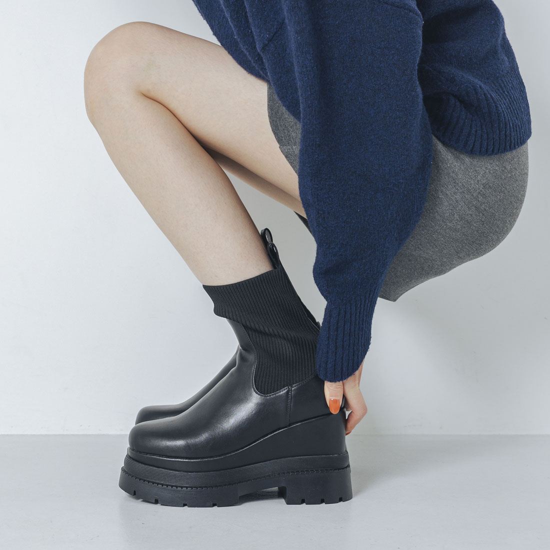 EVOL ふかふか・クッション入り11cmニットショートブーツ L　IZ5803 25秋冬新作】 【ふかふか・クッション入り】11cmニットショートブーツ