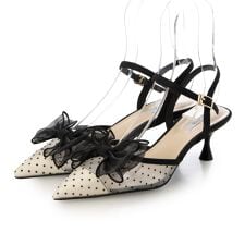 【26春夏新作】 【柔らかい・クッション】ポインテッドシアーリボンストラップパンプス CA23852