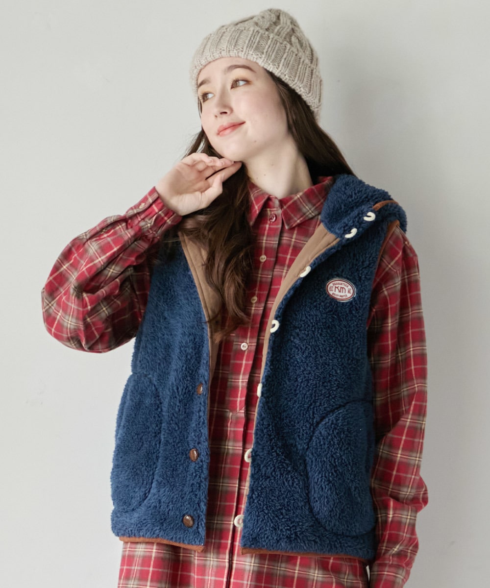 クリフメイヤー（KRIFF MAYER）/【軽くて暖かい！】シャギーボア ボタン フード ベスト 軽くて暖かい！】シャギーボア ボタン フード ベスト | クリフメイヤー