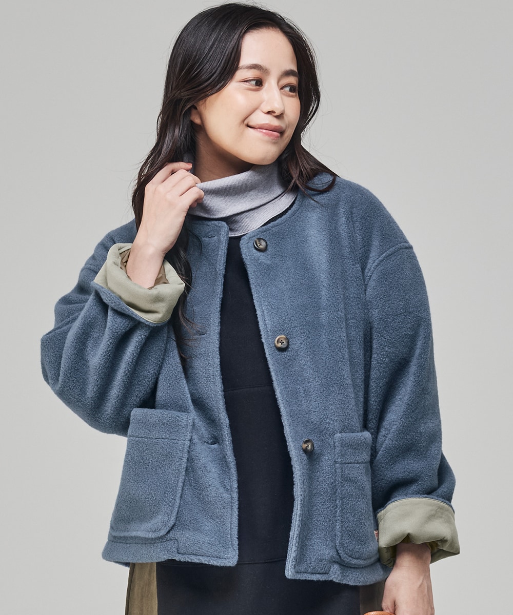 レトロでかわいい！】パイル フリース ノーカラー ジャケット | クリフ
