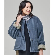 【レトロでかわいい！】パイル フリース ノーカラー ジャケット