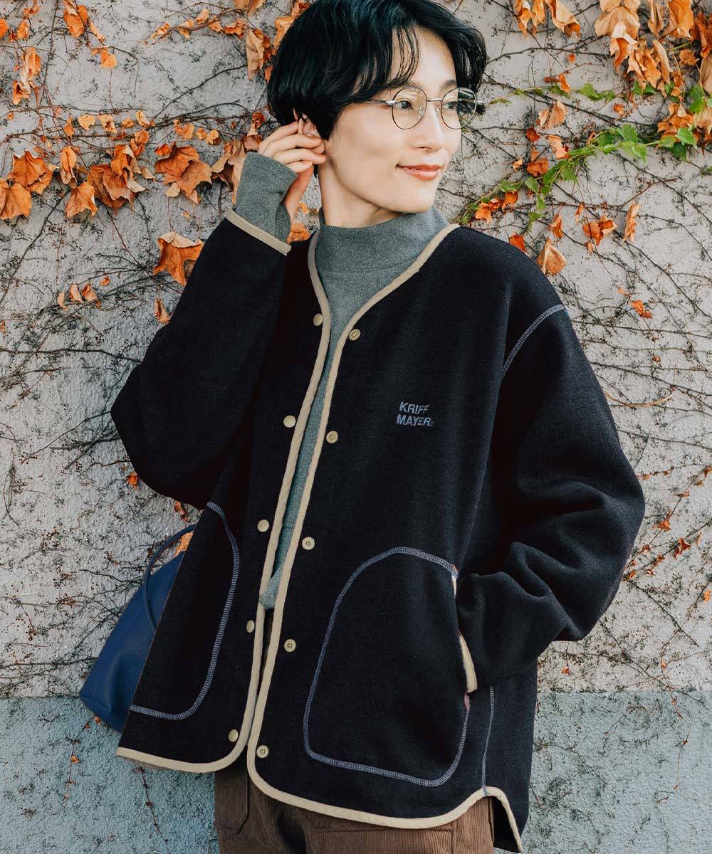 レトロでかわいい！】パイル フリース ノーカラー ジャケット | クリフ