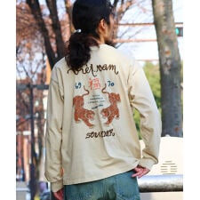 【ヴィンテージライク】コットン100％ スーベニア 刺繍 ロンＴ 虎