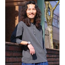 【ヴィンテージライク】コットン100％ ピグメント 七分袖 ヘンリー Tシャツ