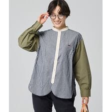 【大人カジュアル】コットン100％ 異素材 ミックス ストライプ シャツ