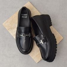 ラウンドアバウト(Round About)の25秋冬新作◆Round About◆4cmヒール◆ボリュームソールビットローファー