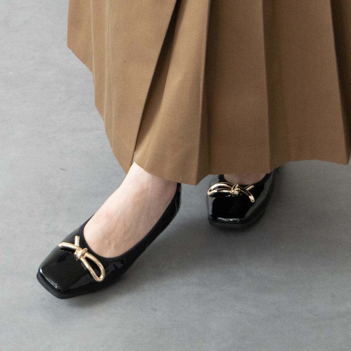 パラディクルール（PARADIS COULEUR）/25秋冬新作◆PARADIS COULEUR◆1．2cmヒールスクエアトウメタルリボンバレエシューズ 25秋冬新作◇PARADIS COULEUR◇1.2cmヒールスクエアトウメタルリボン