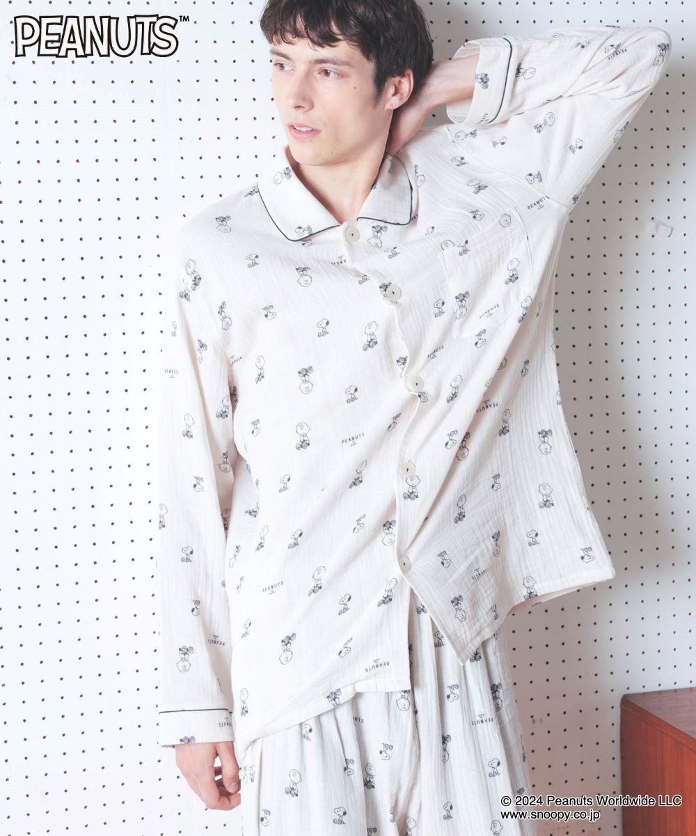 ナルエー　ブラック コットン100% シュークリームガーゼパジャマ シュークリームガーゼベーシックルームメンズパジャマ｜パジャマ