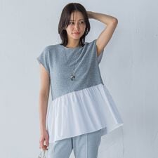 ラメ×シャツレイヤード見えカットソー≪洗濯機で洗える≫