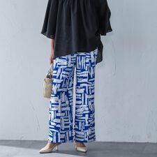 麻調ボイルプリントパンツ≪洗濯機で洗える≫