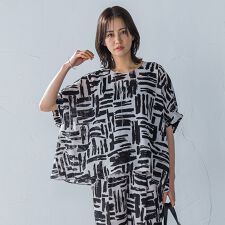 麻調ボイルプリントブラウス≪洗濯機で洗える≫