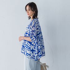 麻調ボイルプリントブラウス≪洗濯機で洗える≫