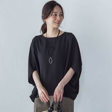 【WEB限定】サテンフィールドレープブラウス≪セットアップ対応/洗濯機で洗える≫