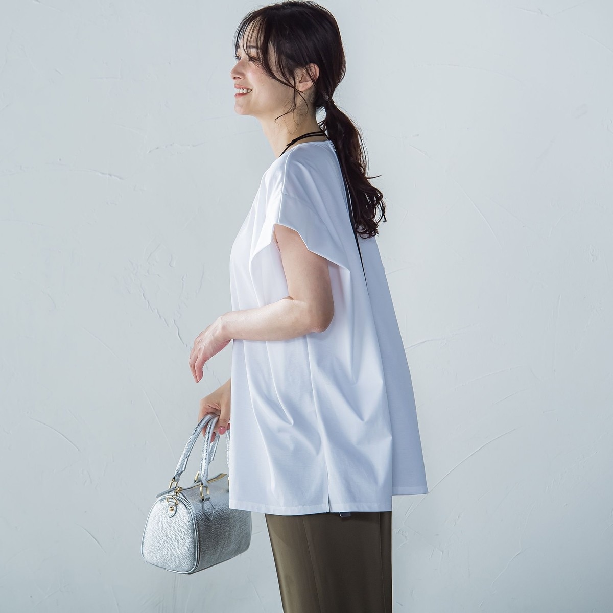 tシャツ 「WEB限定」タックデザインカットソー 「接触冷感／洗濯機OK」 レディース WEB限定】タックデザインカットソー ≪接触冷感／洗濯機OK