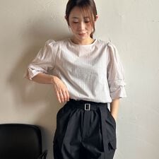 【WEB限定】ラメストライプ袖タックブラウス ≪手洗い可能≫