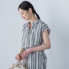 ワッシャーストライプブラウス≪手洗い可能≫