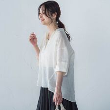 シアーリネンVネックブラウス≪手洗い可能≫