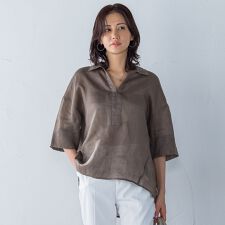 シアーリネンVネックブラウス≪手洗い可能≫