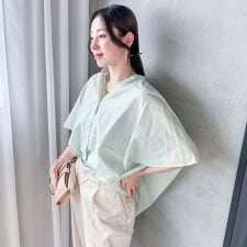 WEB限定】キュプラ混ストライプバンドカラーブラウス ≪手洗いOK