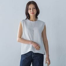 綿麻ラッセルノースリーブカットソー≪手洗い可能≫